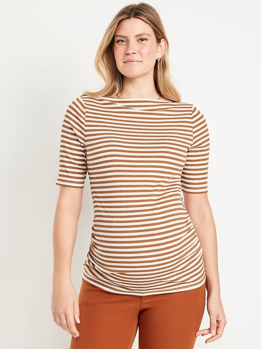 Image number 1 showing, Maternity Slit-Neck Ribbed Top