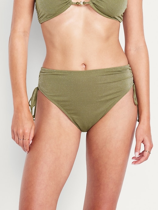 Image number 1 showing, Mid-Rise Side-Tie Shine Bikini Swim Bottoms