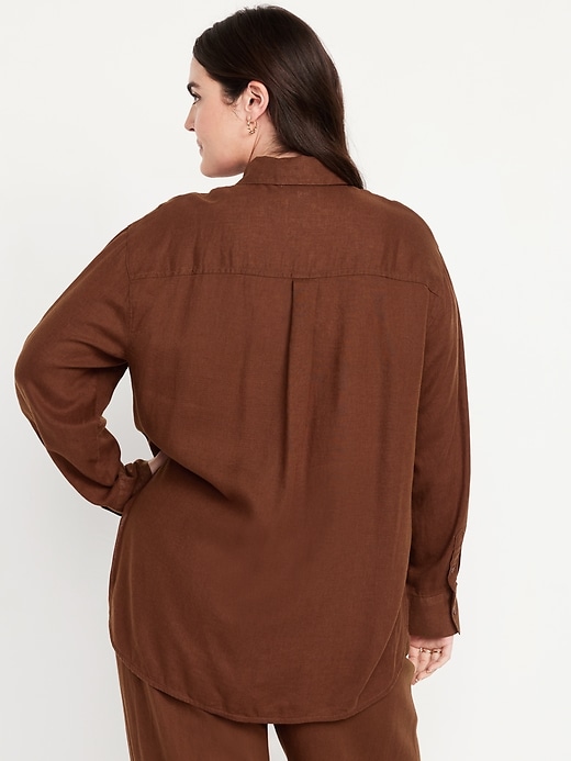 Image number 5 showing, Linen-Blend Loose Button-Down Shirt