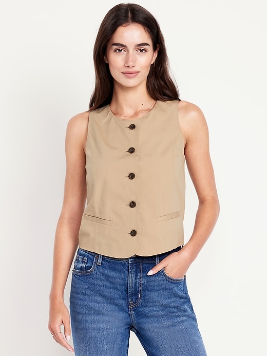 Image number 1 showing, High-Neck Button-Down Vest