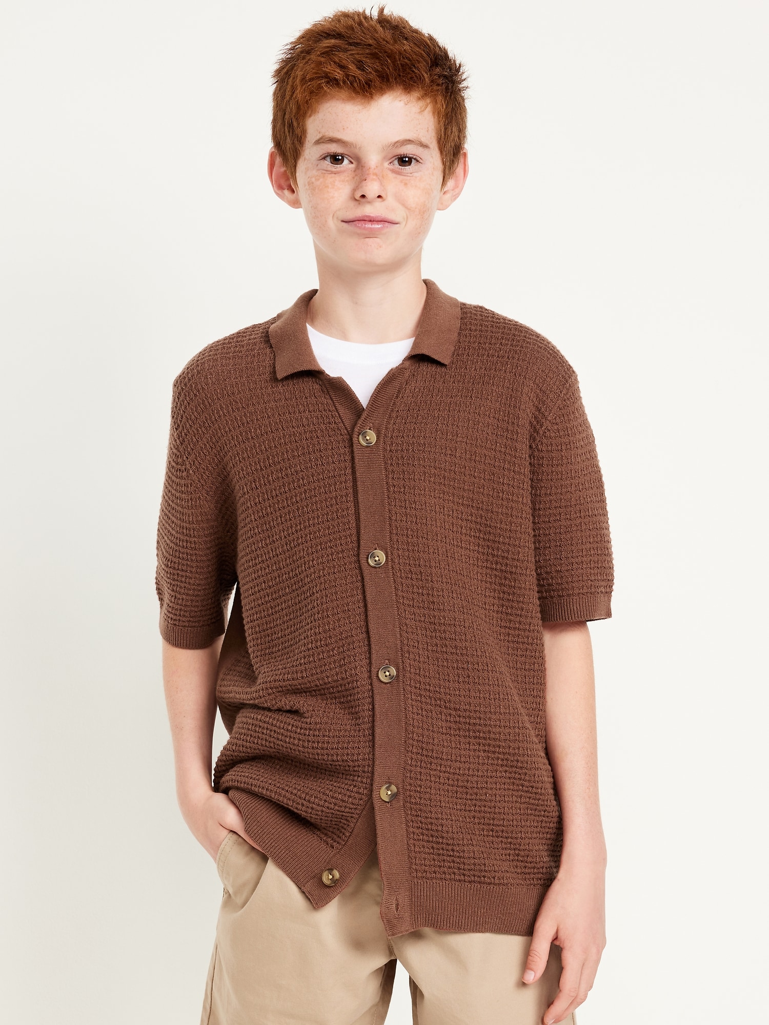 Sweater-Knit Button-Front Shirt for Boys