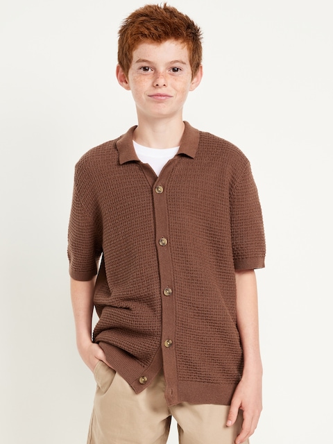 Sweater-Knit Button-Front Shirt for Boys