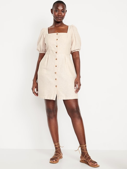 Image number 4 showing, Puff-Sleeve Linen-Blend Mini Dress