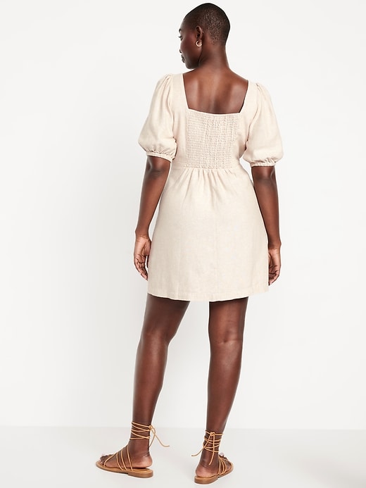 Image number 5 showing, Puff-Sleeve Linen-Blend Mini Dress