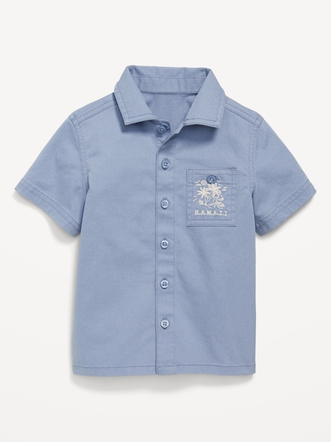 Short-Sleeve Embroidered Pocket Shirt for Toddler Boys