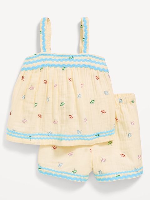 Printed Double-Weave Cami Top and Shorts Set for Toddler Girls