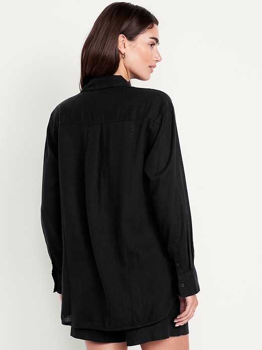 Image number 2 showing, Linen-Blend Loose Button-Down Shirt