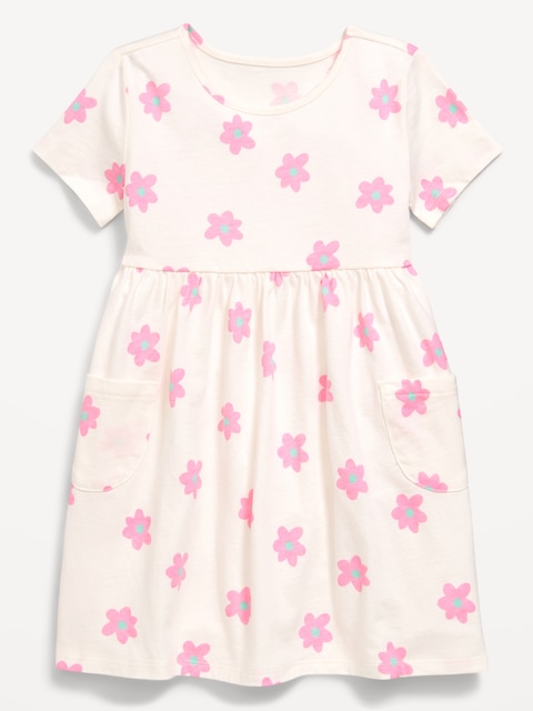 Robe à manches courtes en tricot de jersey à motif pour toute-petite fille