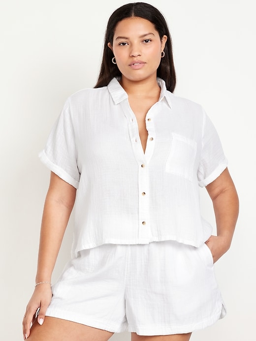 Image number 6 showing, Crinkle Gauze Loose Button-Down Shirt