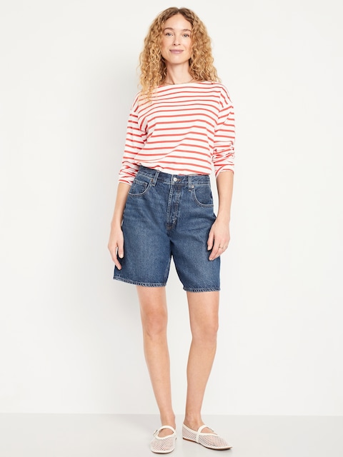 Mid-Rise Baggy Jean Bermuda Shorts -- 9-inch inseam