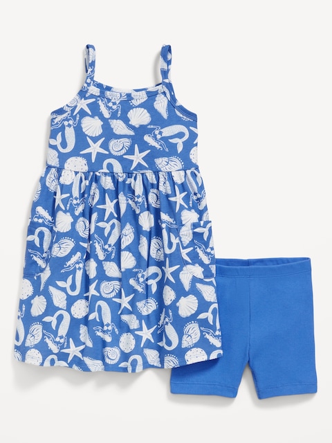 Ensemble robe sans manches à motif et cuissard pour toute-petite fille