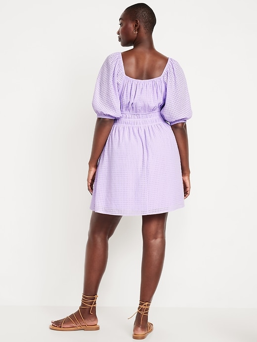 Image number 4 showing, Waist-Defined Puff-Sleeve Seersucker Mini Dress