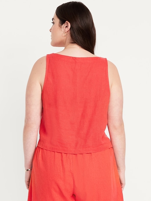 Image number 6 showing, Square-Neck Linen-Blend Crop Tank Top