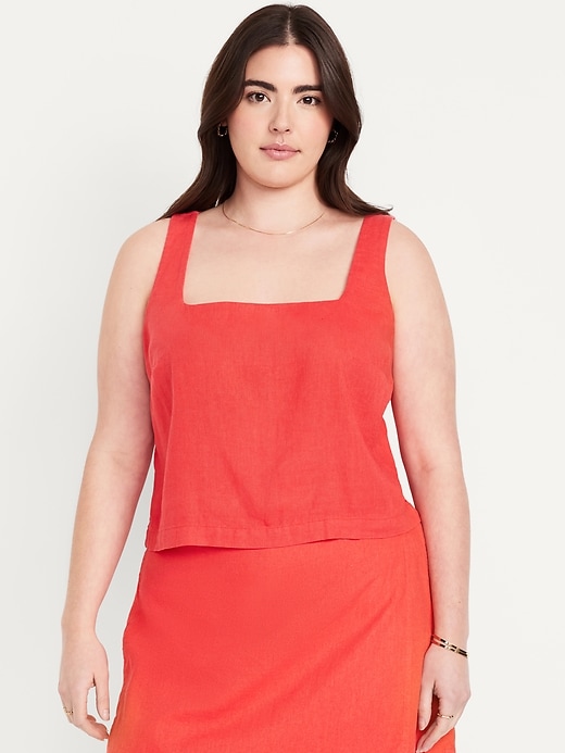 Image number 5 showing, Square-Neck Linen-Blend Crop Tank Top