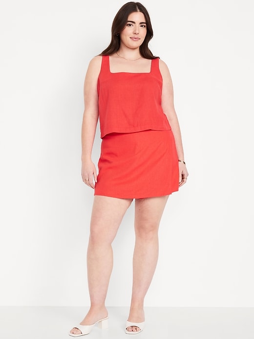 Image number 5 showing, High-Waisted Faux-Wrap Linen-Blend Mini Skort