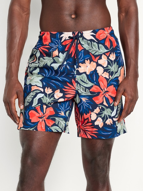 Printed Swim Trunks -- 7-inch inseam - Blue