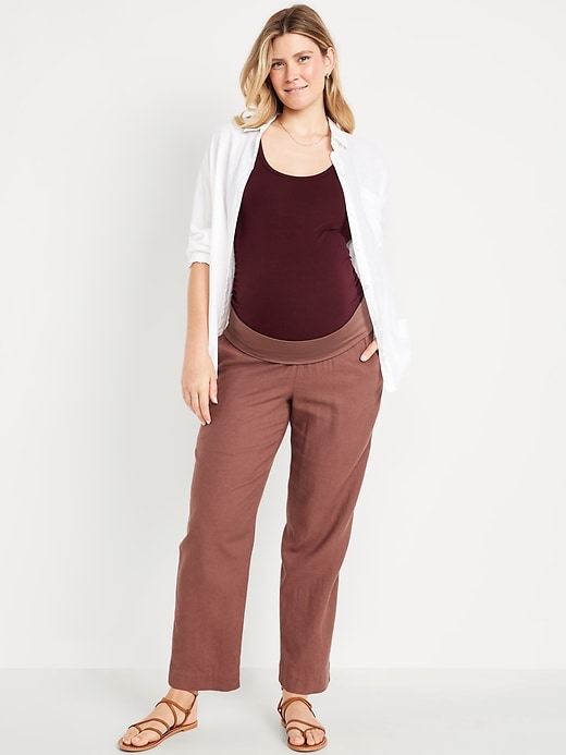 Image number 1 showing, Maternity Rollover Waist Linen Pant