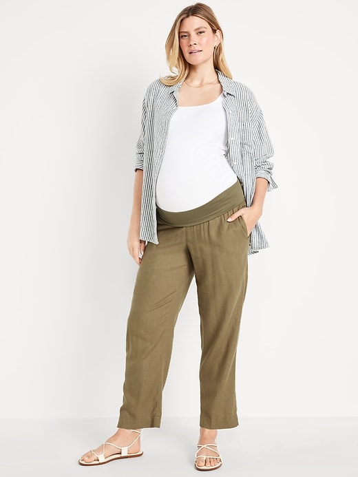 Image number 1 showing, Maternity Rollover Waist Linen Pant