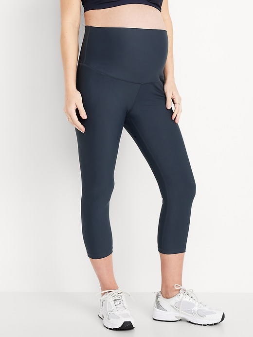 Image number 1 showing, Maternity Full-Panel PowerSoft Crop Leggings