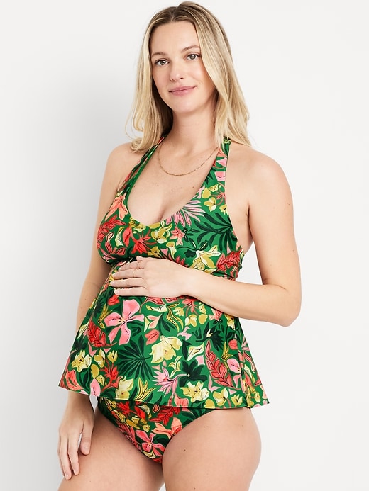 Image number 1 showing, Maternity Halter Tankini Swim Top