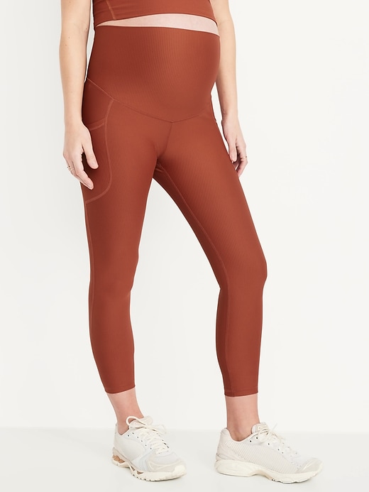 Image number 1 showing, Maternity Full Panel PowerSoft 7/8 Rib Leggings