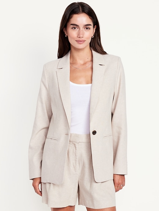 Image number 1 showing, Taylor Fitted Linen-Blend Suit Blazer