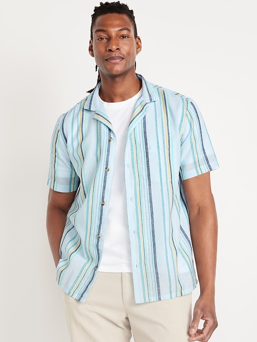 Image number 1 showing, Short-Sleeve Linen-Blend Camp Shirt