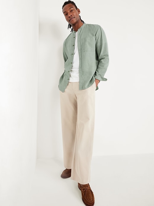 Image number 3 showing, Banded-Collar Linen-Blend Shirt