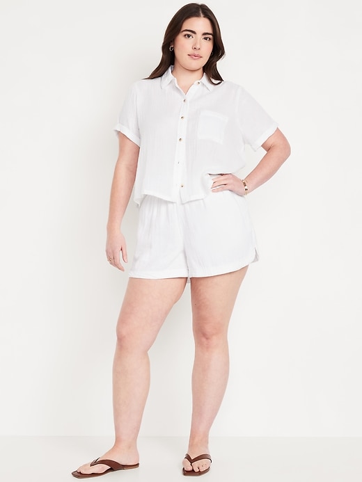 Image number 4 showing, High-Waisted Crinkle Gauze Shorts -- 4-inch inseam