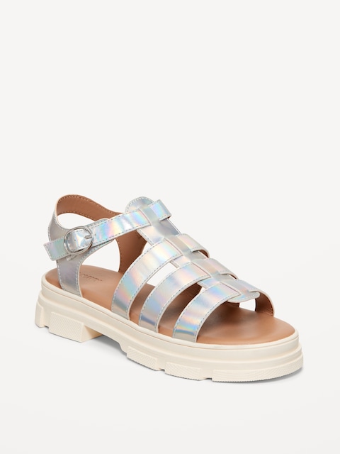 Chunky Faux-Leather Fisherman Sandals for Girls