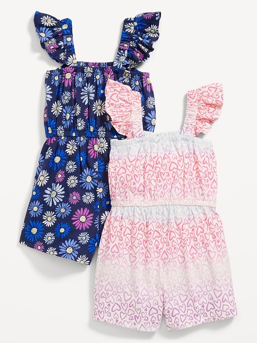 View large product image 2 of 3. Sleeveless Ruffle-Trim One-Piece Romper 2-Pack for Toddler Girls