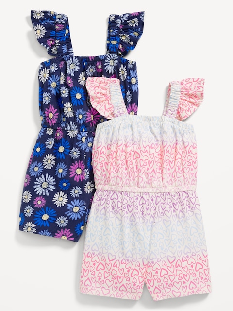 Sleeveless Ruffle-Trim One-Piece Romper 2-Pack for Toddler Girls
