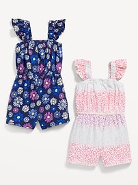 View large product image 3 of 3. Sleeveless Ruffle-Trim One-Piece Romper 2-Pack for Toddler Girls