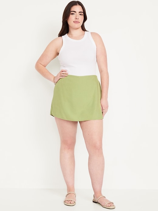 Image number 5 showing, High-Waisted Faux-Wrap Linen-Blend Mini Skort