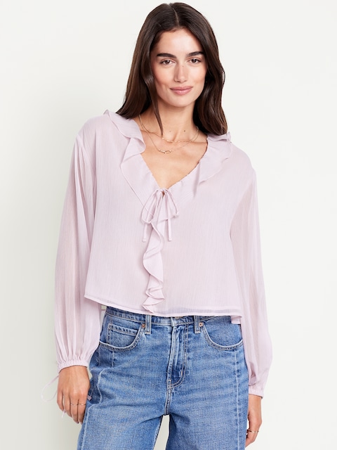 Ruffled Chiffon Cropped Blouse