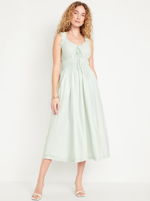 Robe mi-longue volantée à taille définie