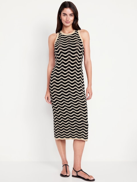 Sleeveless Pointelle-Knit Midi Dress