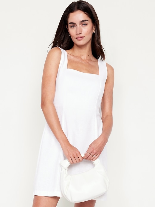 Image number 3 showing, Square-Neck Linen-Blend Mini Dress
