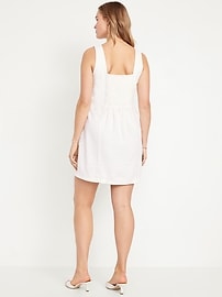 Square-Neck Linen-Blend Mini Dress