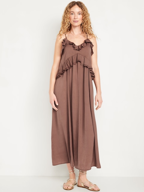 Ruffled Satin Maxi Dress