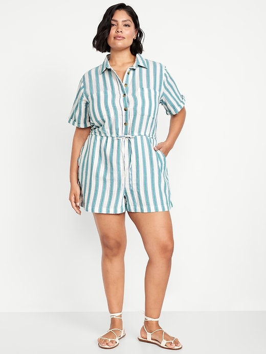 Image number 6 showing, Crinkle Gauze Button-Down Romper