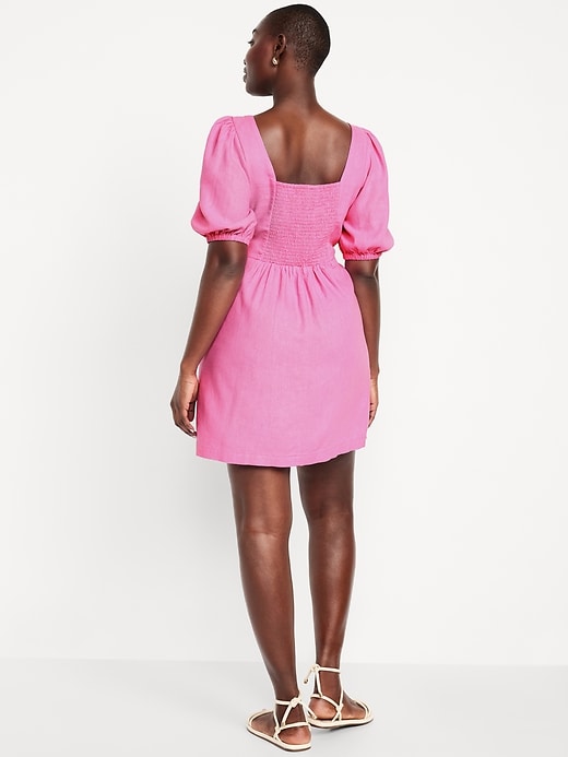 Image number 5 showing, Puff-Sleeve Linen-Blend Mini Dress