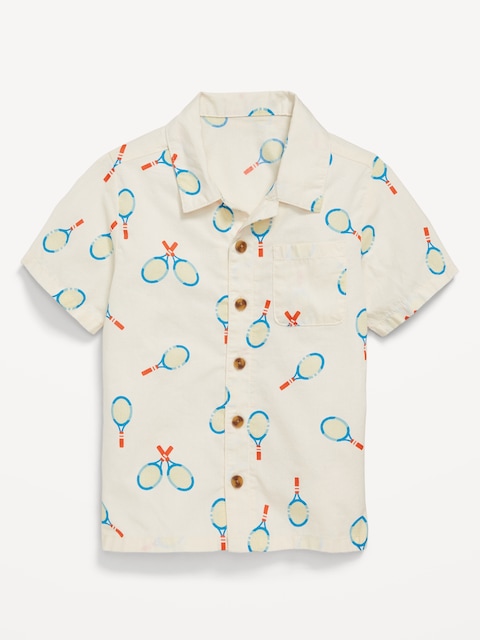 Printed Short-Sleeve Poplin Pocket Shirt for Toddler Boys