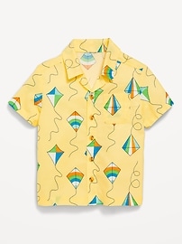 Image number 1 showing, Printed Short-Sleeve Linen-Blend Pocket Shirt for Toddler Boys