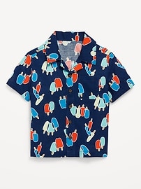 Image number 1 showing, Printed Short-Sleeve Linen-Blend Pocket Shirt for Toddler Boys