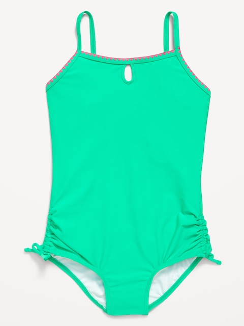 Embroidered Side-Ruched One-Piece Swimsuit for Girls