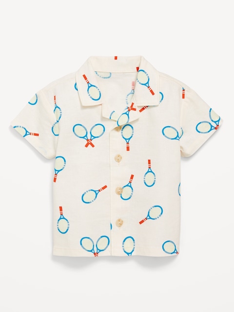 Printed Short-Sleeve Linen-Blend Shirt for Baby
