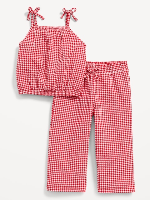 Printed Cinched-Hem Cami and Wide-Leg Pants Set for Toddler Girls