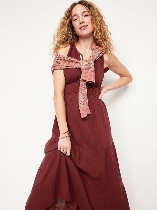 Image number 8 showing, Fit & Flare Crinkle Gauze Maxi Dress