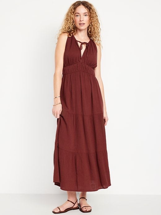 Image number 1 showing, Fit & Flare Crinkle Gauze Maxi Dress